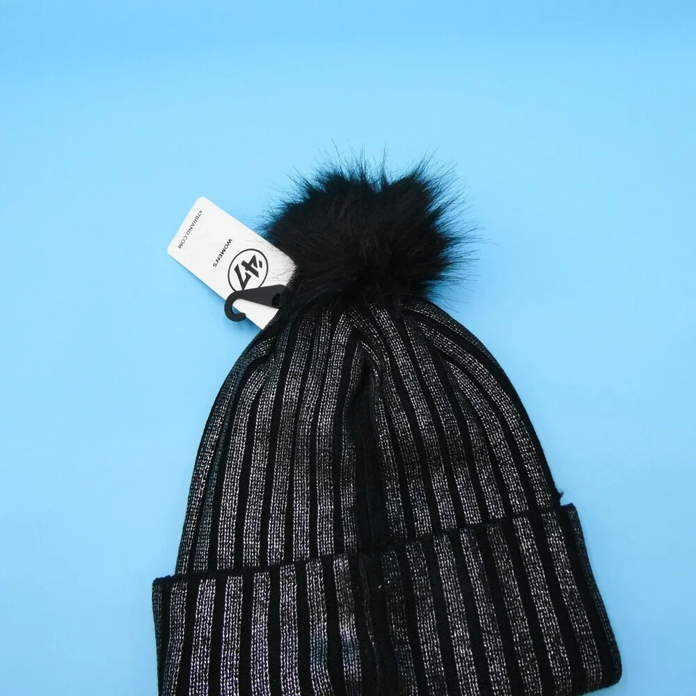'47 Brand Michigan Wolverines Winter Hat Womens Black Silver Knit Beanie Pom New